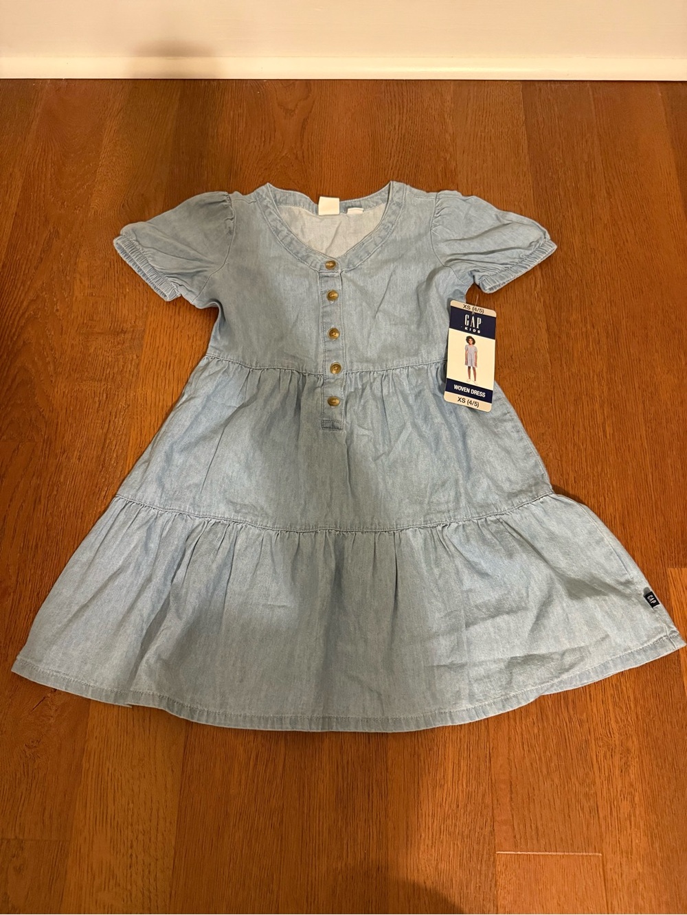 Gap Kids Girls NWT Chambray Tiered Woven Dress XS 4 5 Blue Cottagecore Easter⁠